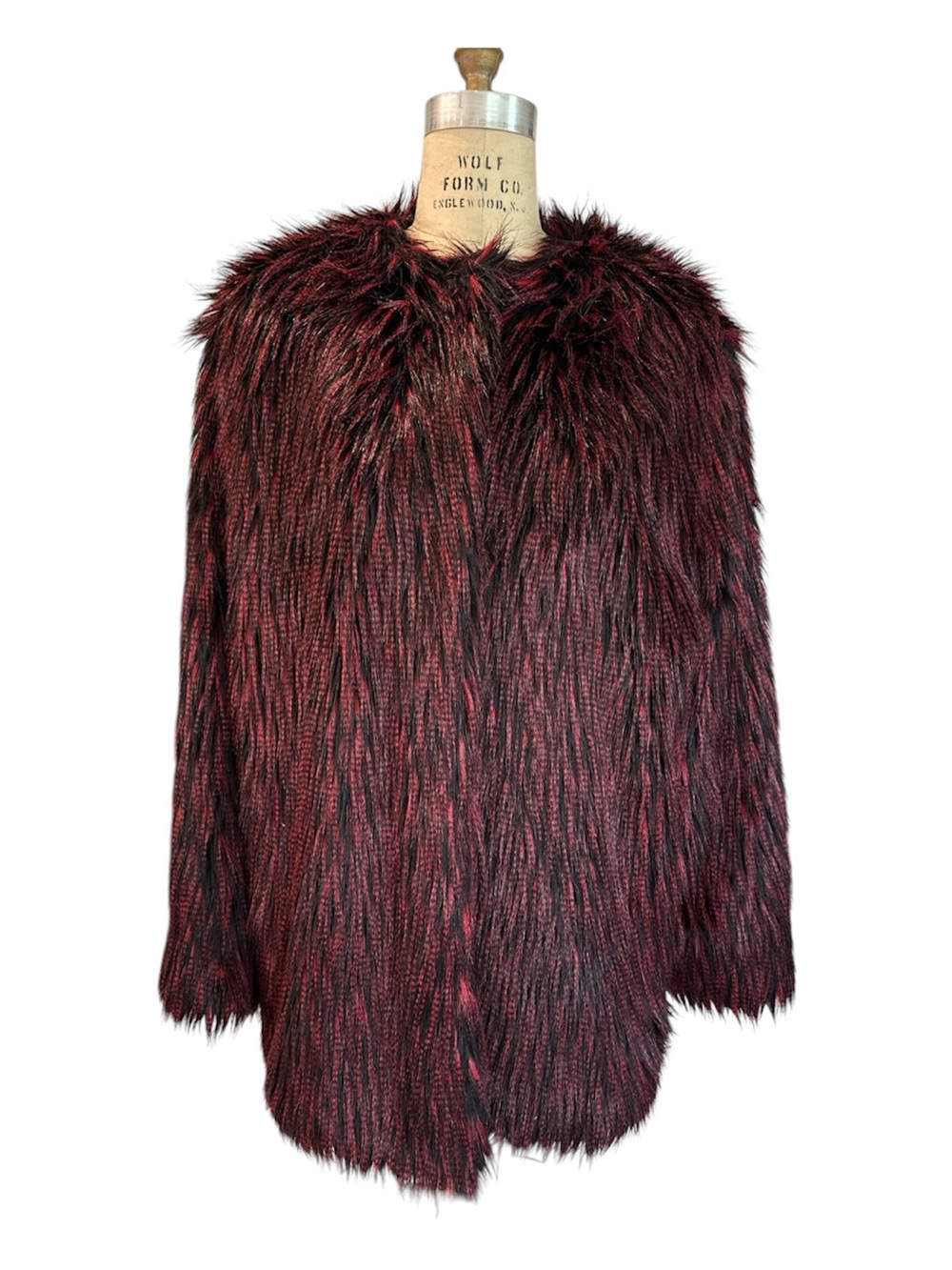 Faux Fur Coat - Burgundy/Black - Women Burning Man